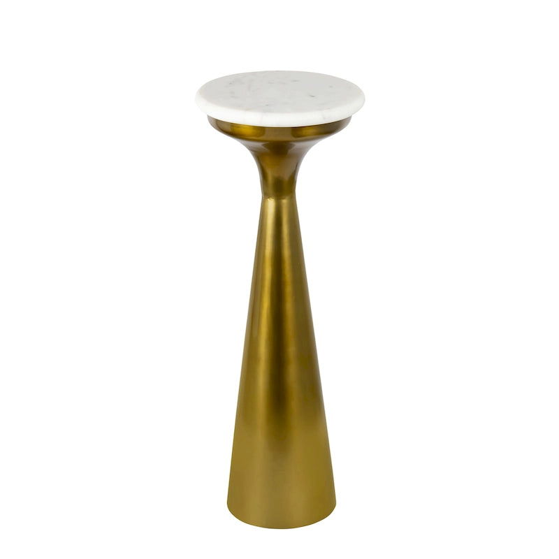 Mesa de Bebidas Pedestal Glamour Mid-Century em Metal, de 22,25 Polegadas, com Tampo de Mármore Genuíno