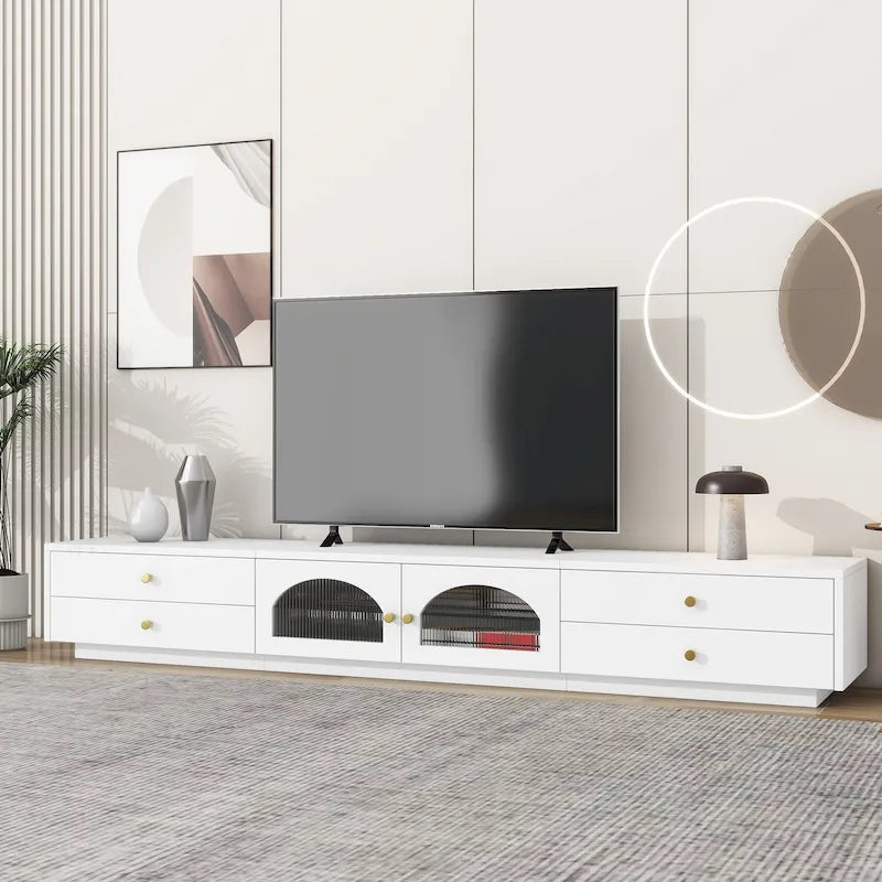 Móvel de TV 86 polegadas Consola Vidro Canelado 4 Gavetas Aglomerado