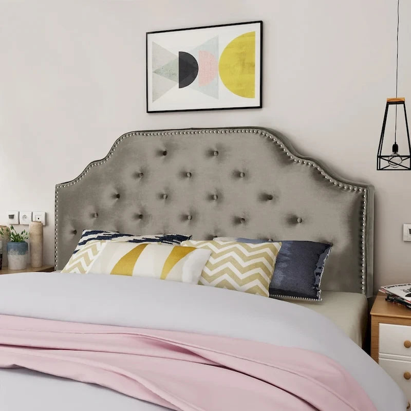 Cabeceira Queen Size Glam Velvet com Botões, Costura Diamante e Tachas Decorativas