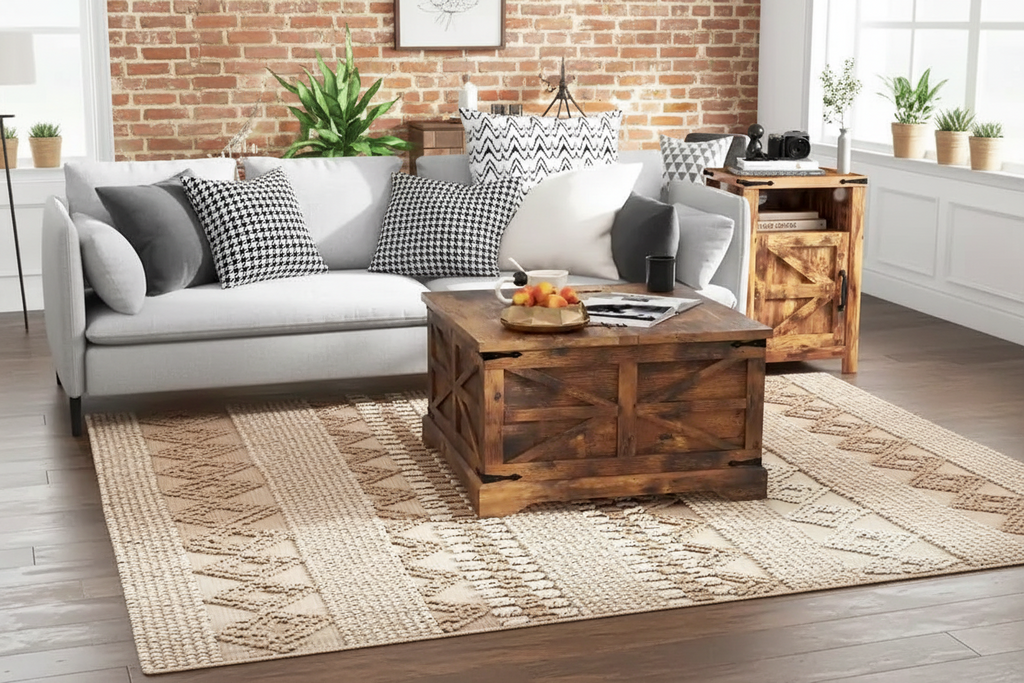 Mesa de Centro Rústica em Madeira com Design de Porta de Celeiro Estilo Modern Farmhouse