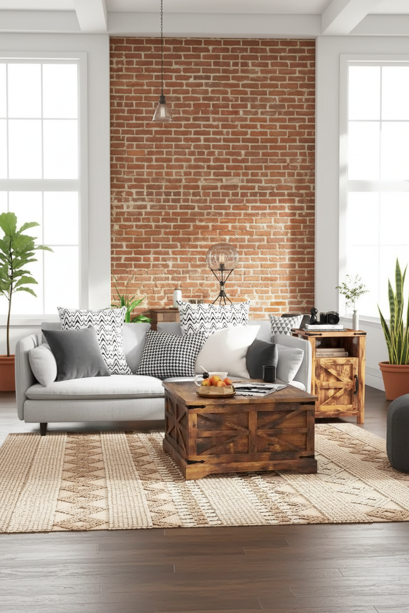Mesa de Centro Rústica em Madeira com Design de Porta de Celeiro Estilo Modern Farmhouse