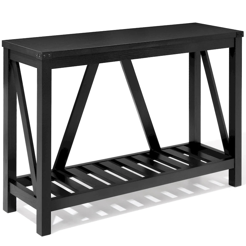 Mesa Consola em A com Prateleira Aberta MDF Acabamento em Madeira Mesa de Entrada